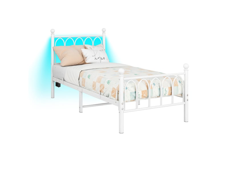  Lit enfant simple 90x200 cm en métal blanc avec led, usb et prise  - Conforama A