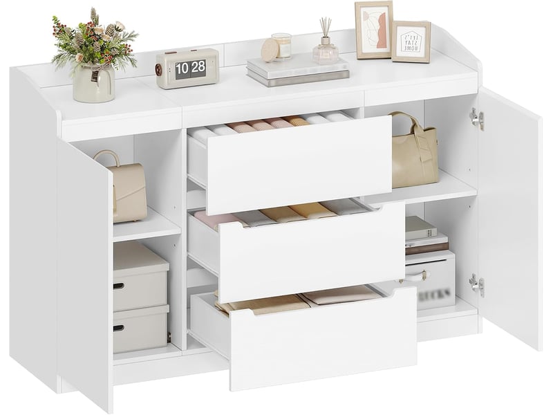  Commode blanc 3 tiroirs 2 portes meuble rangement 3 tiroirs, 2 portes, bois moderne 40 x 140 x 87 cm  - Conforama A