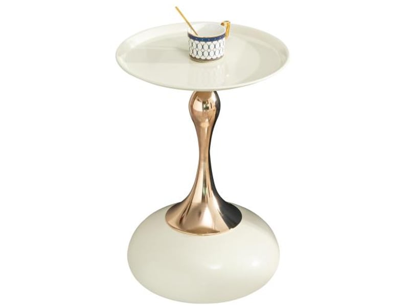 Tables martini: petite table d'appoint ronde blanche à base métallique; chevet et table d'angle pour lit - Conforama A
