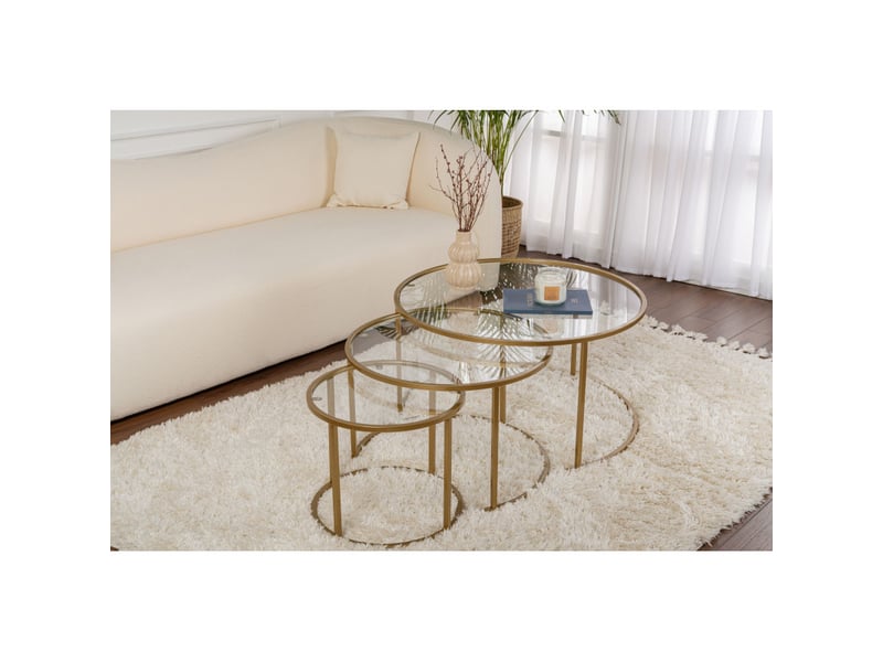  Tables basses gigognes en verre trempé et métal doré et transparent ø80, ø60 et ø42 cm lot de 3  - Conforama B