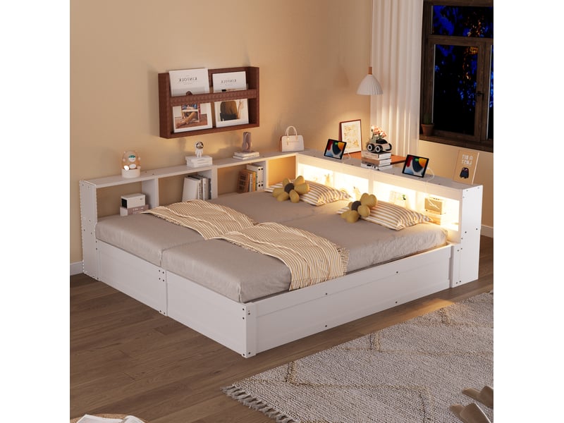  Modenvie lit gigogne 90180x200 cm - led, rangements et prises intégrées, sans matelas - blanc  - Conforama D
