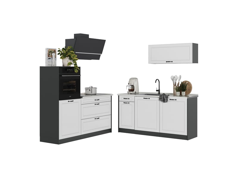 Vicco cuisine, blanc campagneanthracite, 160cm plan de travail anthracite - Conforama E