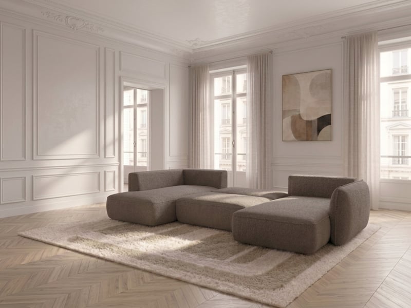  Bobochic canapé d'angle panoramique convertible esmee tissu chenille taupe  angle droit ESMEE - Conforama D