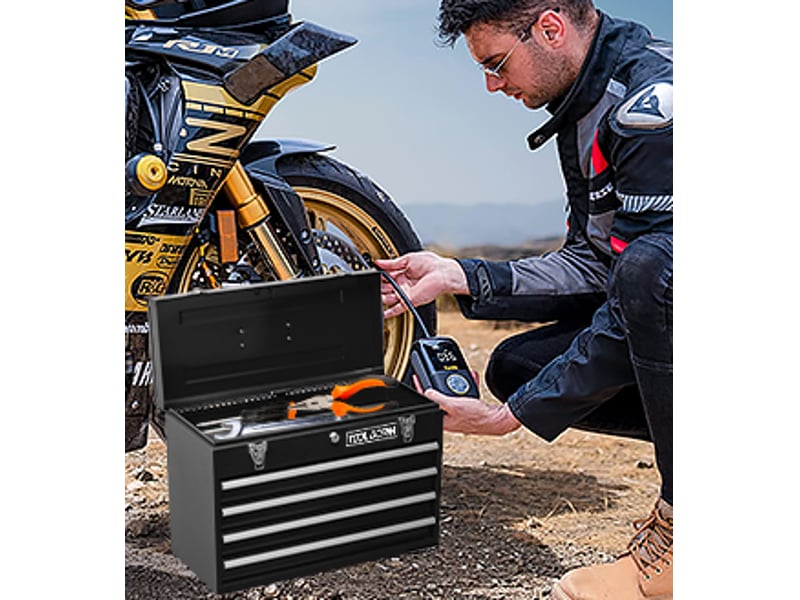  Boîte à outils métal 20,3 4 tiroirs verrouillable coffre rangement atelier garage noir  - Conforama C