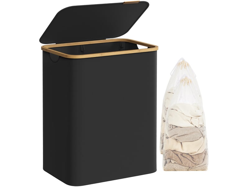 Panier à Linge Bambou HOMCOM - 90L Avec 2 Sections Et Sac Amovible