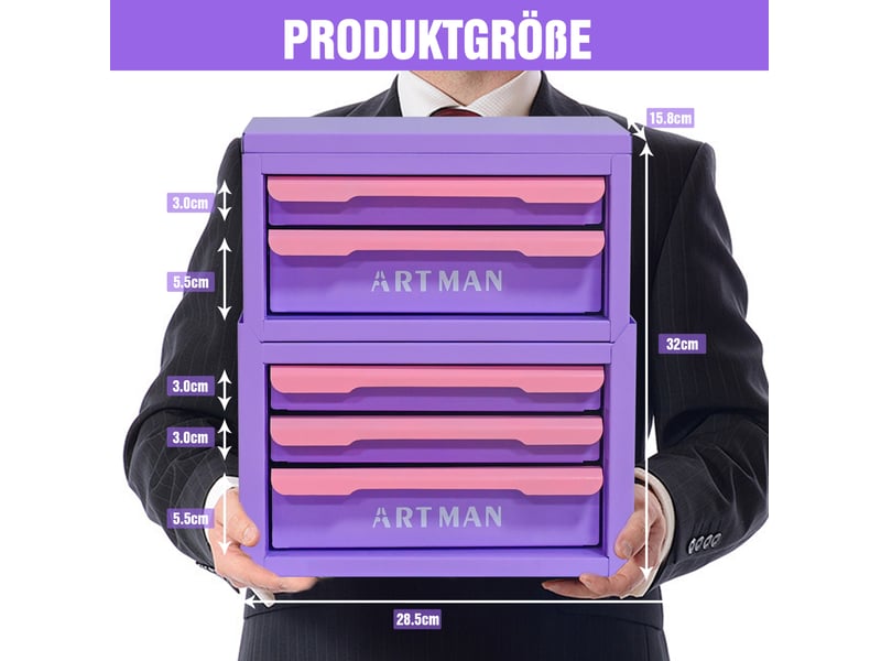  Organisateur de bureau à 5 tiroirs 28,5x15,8x32 cm violet et rose en acier, rangement empilable  - Conforama D