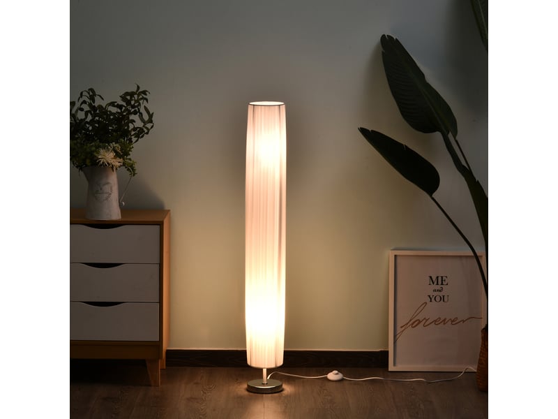 Lampadaire moderne pour chambre, salle à manger et salon (2 ampoules e27), interrupteur, faible consommation, base en acier inoxydable, 120 cm, blanc  - Conforama B