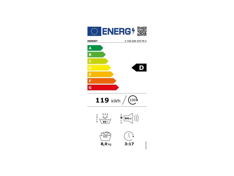  Sèche linge pompe à chaleur 8 kg l60cm classe d blanc inox quickdry IND8050147726822 - Conforama D