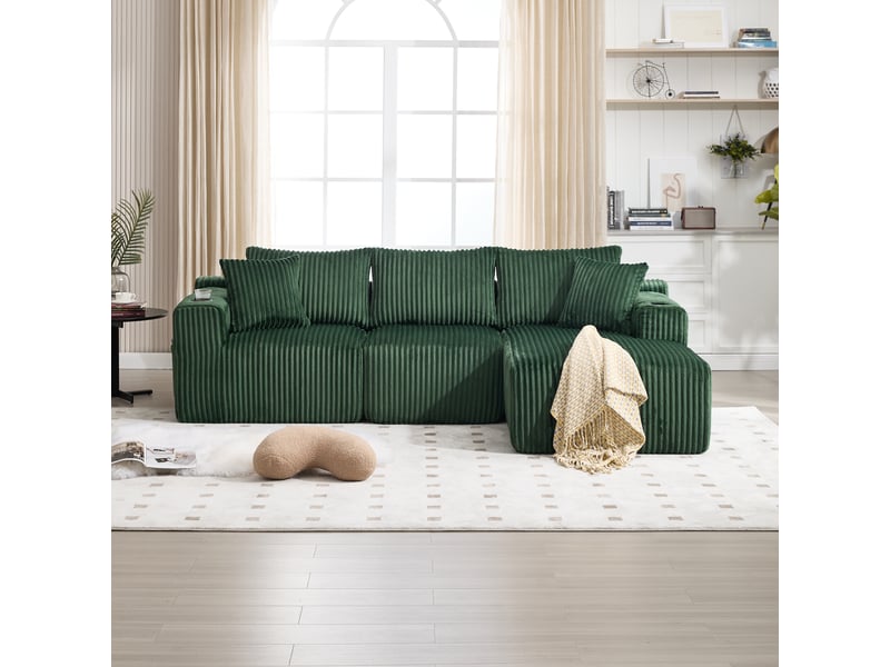  Canapé modulable set méridienne 2 places velours côtelé 5 coussins mousse haute densité diy combinable  - Conforama B