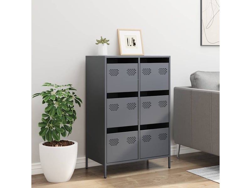  Buffet haut - bahut - meuble de rangement anthracite 68x39x101,5 cm acier  - Conforama C