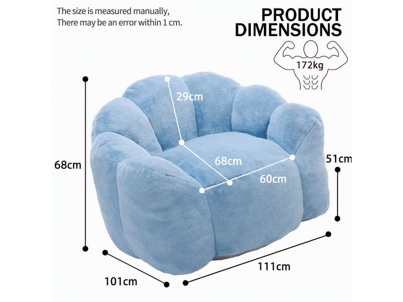  Fauteuil modenvie forme lotus bleu 111 x 101 x 68 cm velours à poils courts  - Conforama C