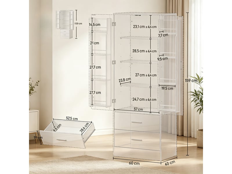 Buffet de cuisine haut avec 2 portes, 2 tiroirs, 8 rangements à épices - Conforama C