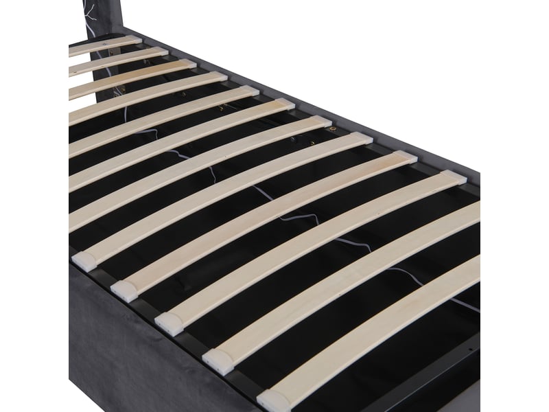  Lit coffre lit simple avec usb et led réglable, couchage 90 x 190 cm, sans matelas, gris  - Conforama E
