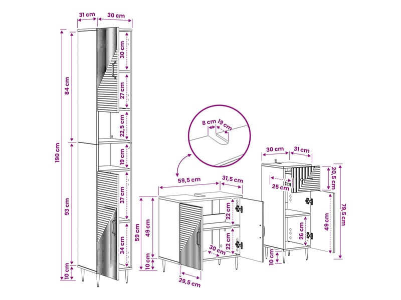 Ensemble de meuble de salle de bain 3 pièces haarlem gris béton cf63454 - Conforama E