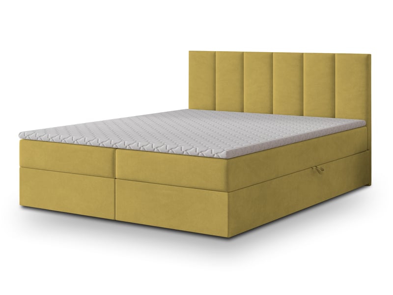  Boxspring meril 200x200 cm, lit complet avec matelas, jaune  - Conforama A