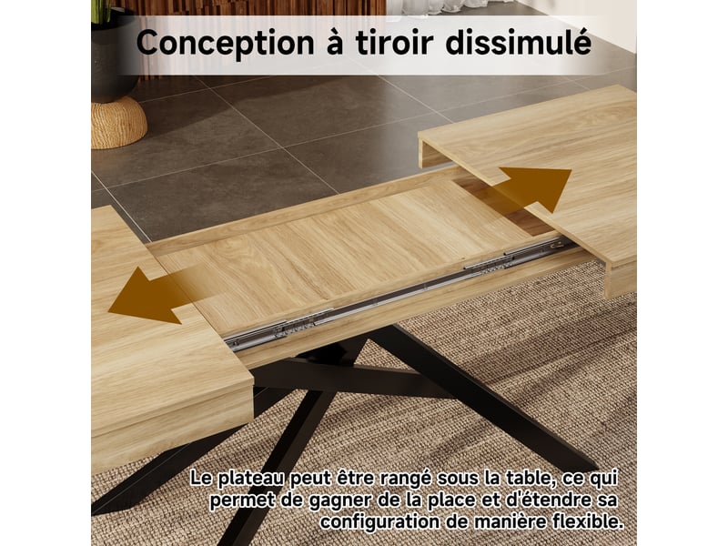 Table extensible effet chêne avec pieds croisés 140-180 x 80 cm Fay Lum - Conforama D