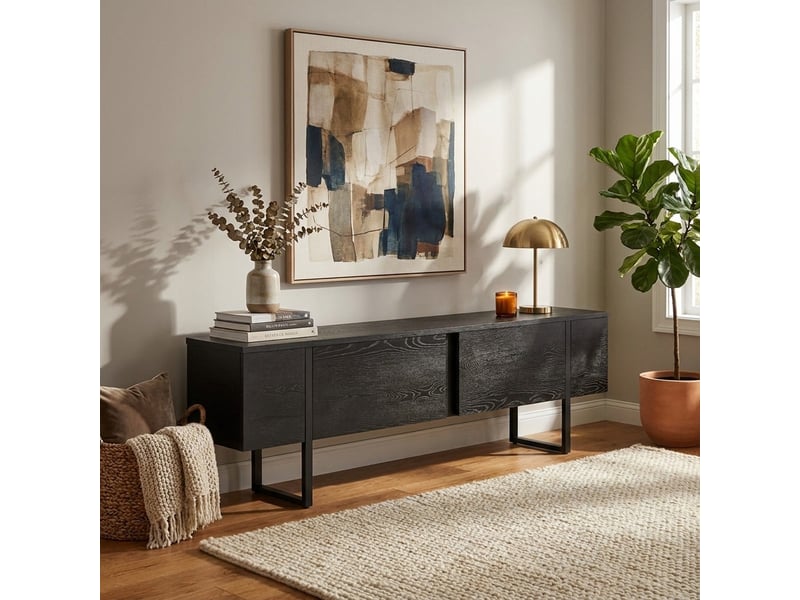  Support tv mobile moderne avec portes onera et pieds noirs - noir  - Conforama B