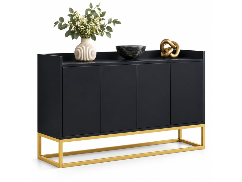 Buffet, armoire de rangement, avec 4 portes et étagère réglable, moderne, 120x30x80 cm, pour salon, salle à manger, bureau, noir - Conforama A