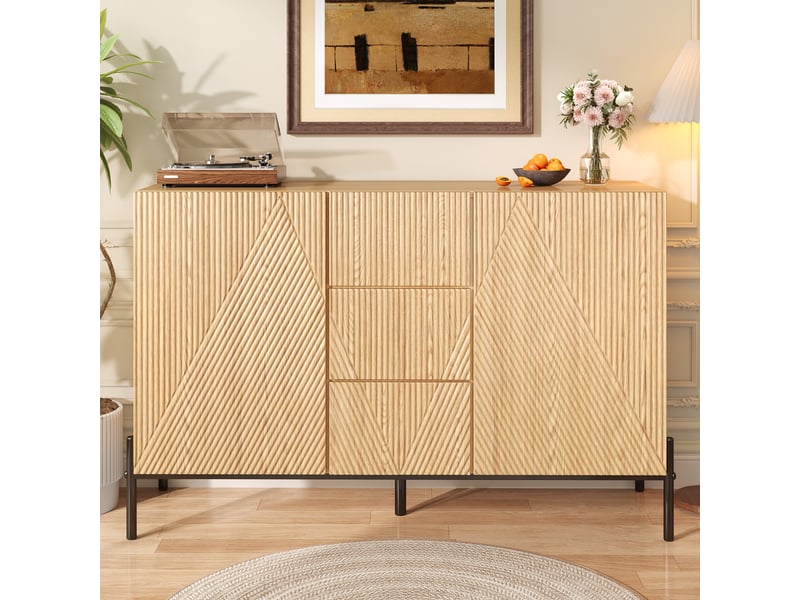  Buffet 2 portes avec tiroirs centraux et rangement pour salon en mdf 115,5×40×76 cm naturel  - Conforama B