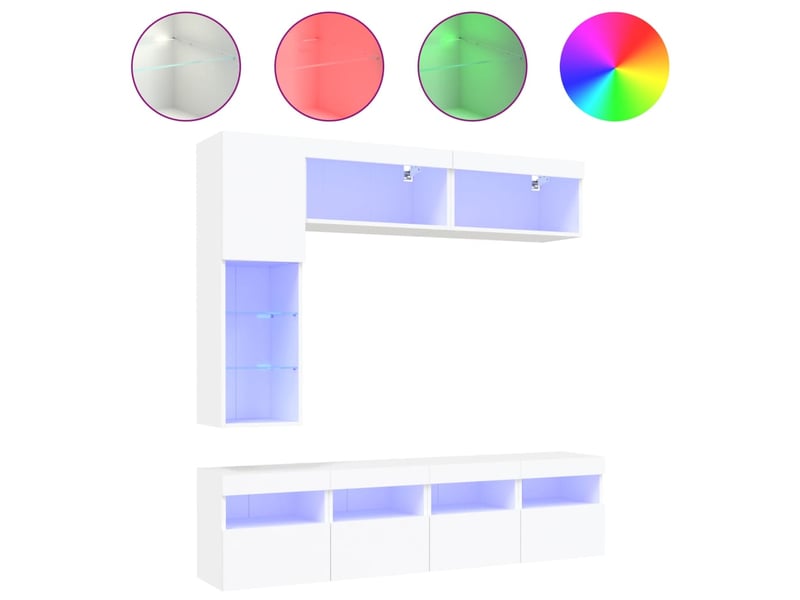  Ensemble de meubles tv - banc tv - meuble de rangement muraux 7 pcs avec lumières led blanc  - Conforama A
