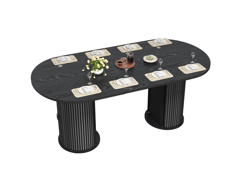  Table à manger extensible, 149,8x80x75 cm, avec espace de rangement, repas, salle à manger, pratique, mdf, coloris noir  - Conforama A
