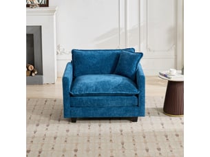 Fauteuil 1 place en tissu chenille bleu, sans ottoman, assise respirante et confortable