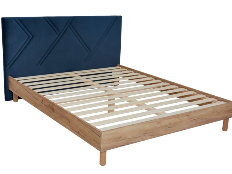  Bobochic lit marvin tissu velours lisse avec lattes massives bleu 140x190 MARVIN - Conforama A
