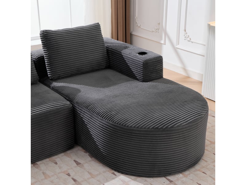  Canapé 2 places velours côtelé gris foncé 265 cm - compact avec 3 coussins et porte-gobelets  - Conforama D