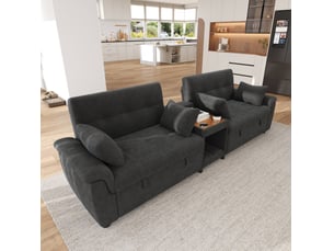 Canapé convertible 284x138x89 cm, deux porte-gobelets, dossier 3 positions, double couchage, chenille, gris foncé