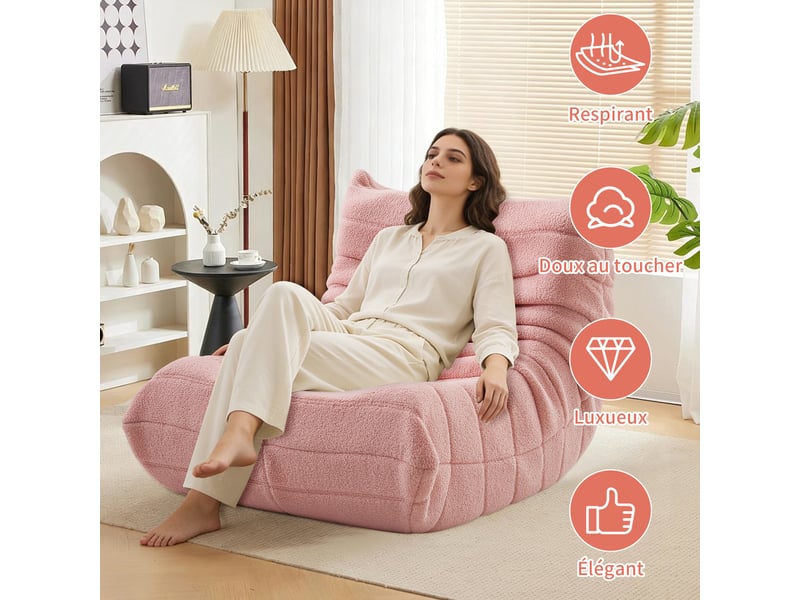 Fauteuil paresseux pour salon , canapé paresseux ,fauteuil poire , 86x65x75cm , moderne scandinave , rose ,velours , confortable - Conforama E