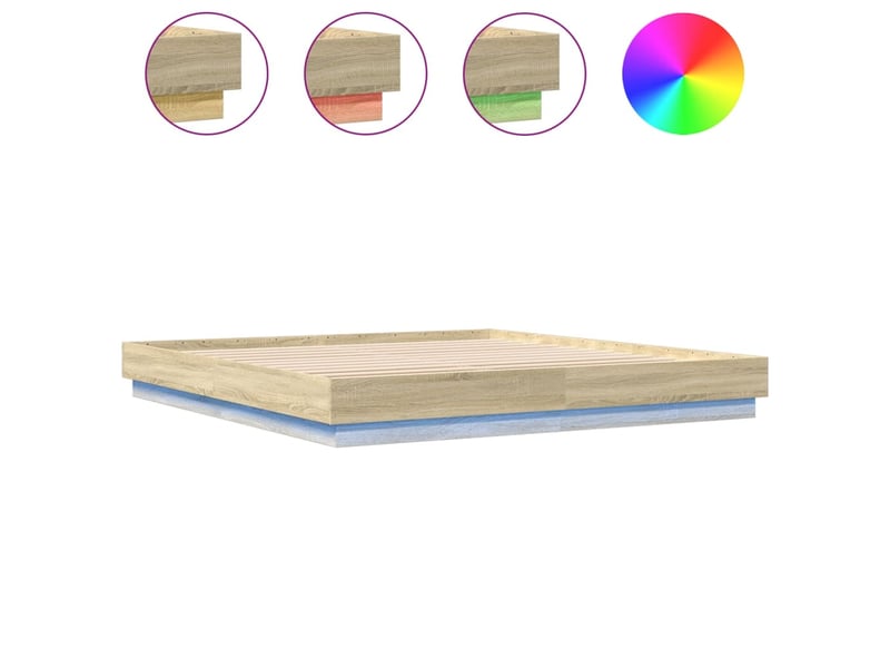 Lit double- lit adulte - cadre de lit avec led sans matelas chêne sonoma 200x200 cm - Conforama A