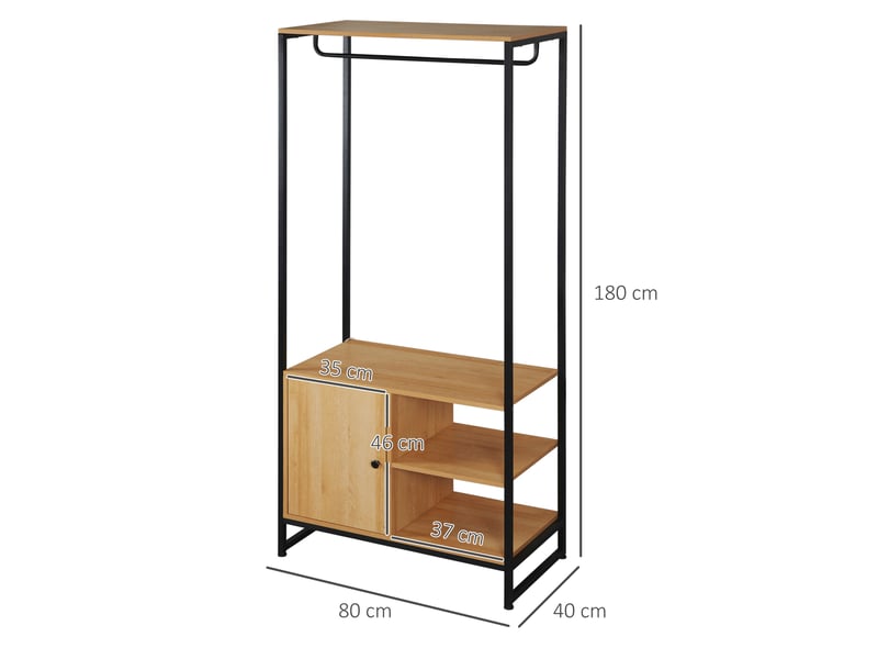  Porte-manteau de style industriel en acier et bois avec étagères et range-chaussures, 80 x 40 x 180 cm  - Conforama E