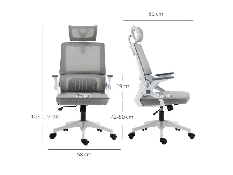  Chaise de bureau ergonomique 58x61x102-119 cm appui-tête réglable maille gris  - Conforama D