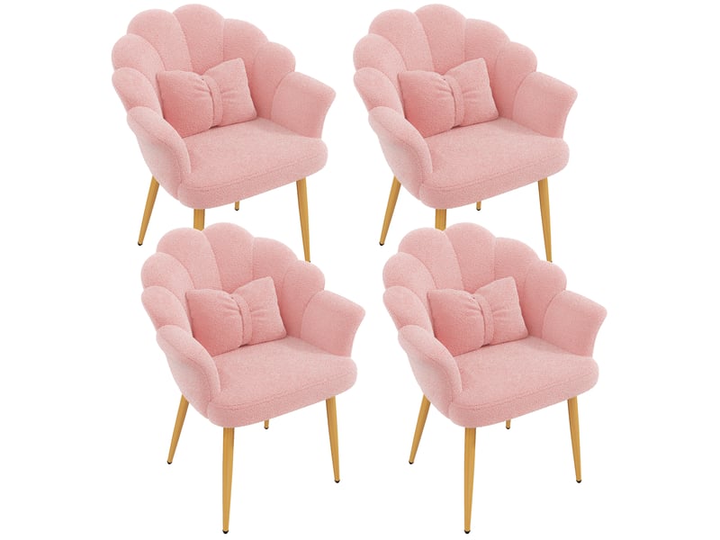 Lot de 4 fauteuils de salle à manger 64x65,5x85 cm en tissu bouclette rose - Conforama A