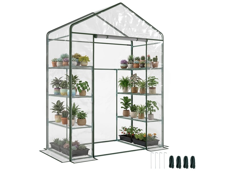  Serre de jardin en acier et pvc transparent avec porte enroulable, 143 x 73 x 195 cm, verte  - Conforama A