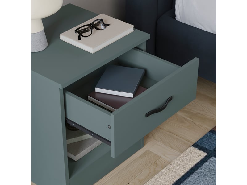  Table de chevet riano, commode de nuit, chambre, rangement, 47x40x36cm, 1 tiroir, vert 3332036 - Conforama E