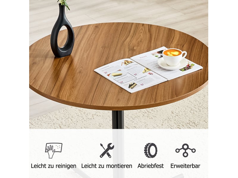  Table basse ronde avec plateau effet noyer et structure tripode en métal noir pour salon chambre balcon bureau  - Conforama E
