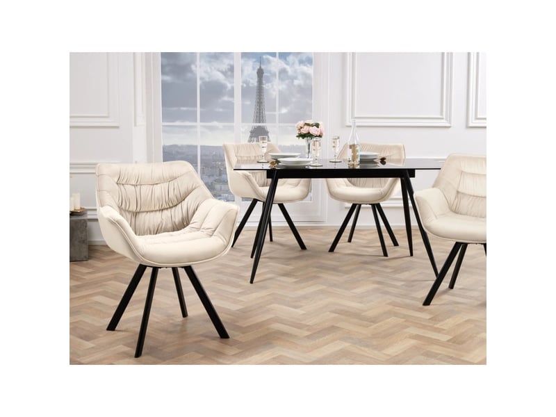  Lot de 2 chaises design comfy pivotantes à 180° en velours beige champagne et pieds noirs  - Conforama E