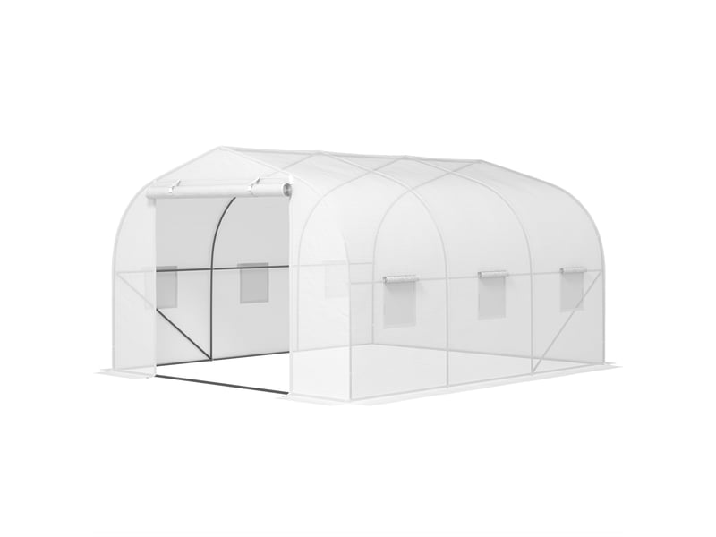  Serre tunnel de jardin avec 6 fenêtres et porte sectionnelle, acier et pe, 3,5 x 3 x 2 m, blanche  - Conforama B