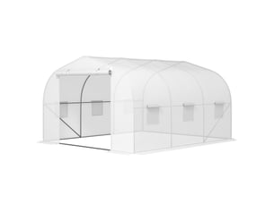 Serre tunnel de jardin avec 6 fenêtres et porte sectionnelle, acier et pe, 3,5 x 3 x 2 m, blanche