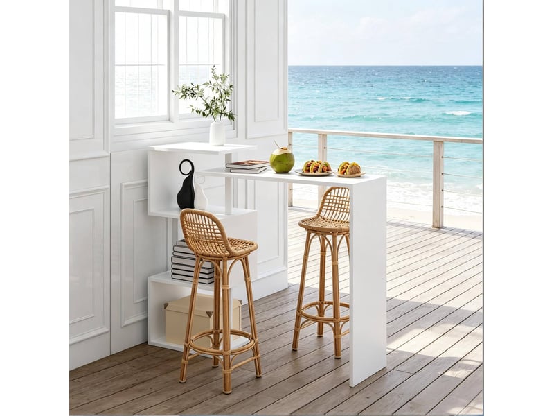 Table de bar 97,5x38 cm en mdf et métal avec 3 étagères blanche chicfurn - Conforama E