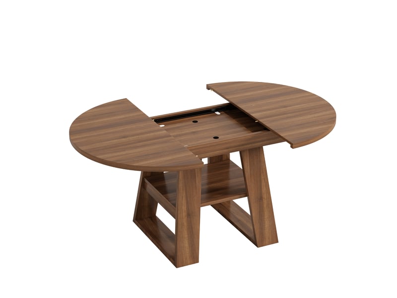  Table à manger extensible ronde 150x110x75 cm avec rangement, mdf, couleur noyer foncé, table peut être agrandie pour  - Conforama E