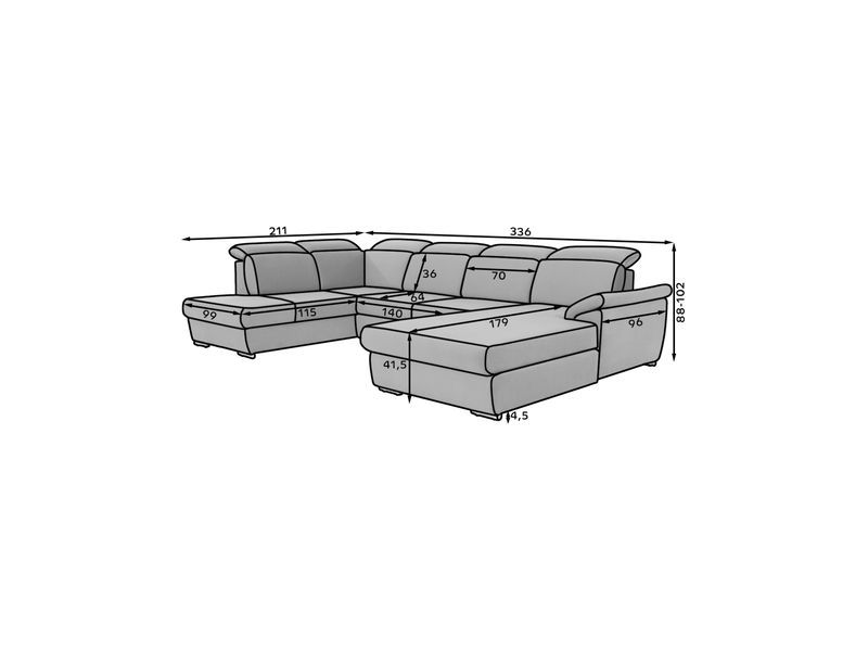 Canapé panoramique convertible majesta 5 places vert foncé – angle gauche avec coffre - Conforama C