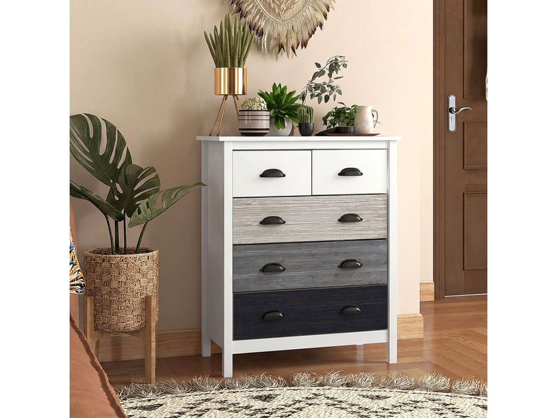 Buffet commode avec 5 tiroirs, surface laquée, en mdf et pin, dimensions 70 x 38 x 85 cm, couleur blanc - Conforama B