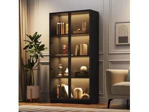 Vitrine coloris noir 4 étagère(s) <strong>DESMIU</strong> <strong></strong> - 80 cmx160 cm
