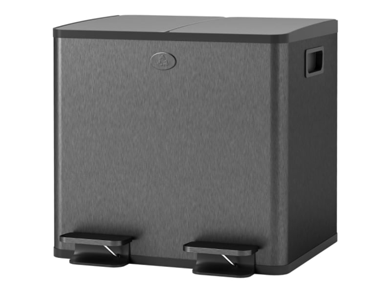  Poubelle double 2x15 l noire, ouverture à pédale, inox et plastique, facile à nettoyer  - Conforama A