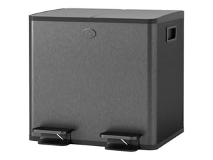 Poubelle double 2x15 l noire, ouverture à pédale, inox et plastique, facile à nettoyer