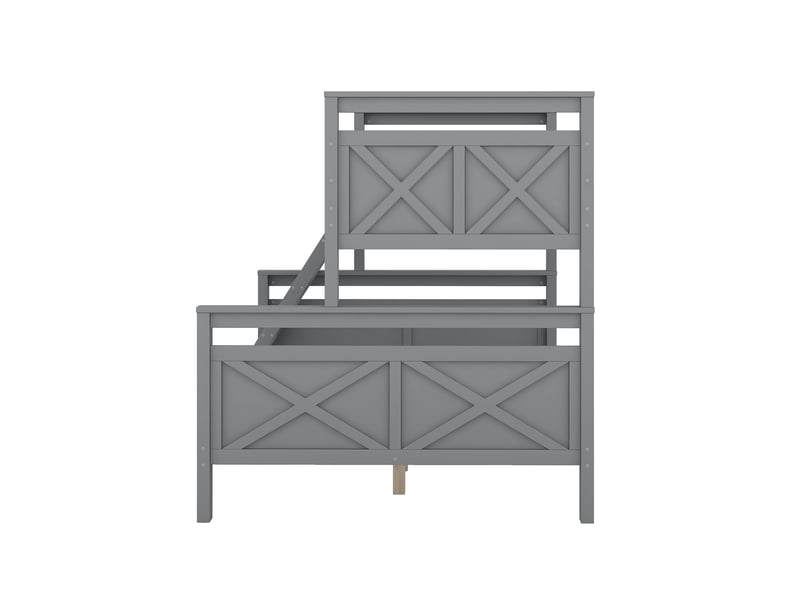 Lit superposé gris 90x200 et 140x200 pour enfants adolescents et adultes, avec échelle et barrières de sécurité - Conforama W