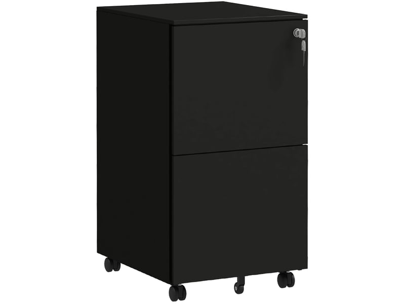  Caisson mobile 37 x 43,5 x 67,5 cm noir en acier, 2 tiroirs verrouillables, bureau et télétravail  - Conforama A
