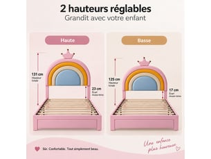 Lit avec rangement 90x200 cm coloris rose